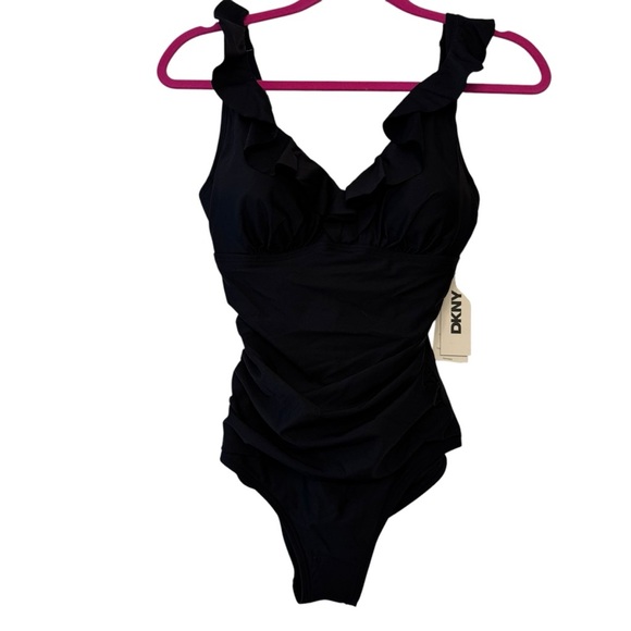 DKNY Ruffle Plunge Tummy Control Swimsuit - Picture 7 of 13